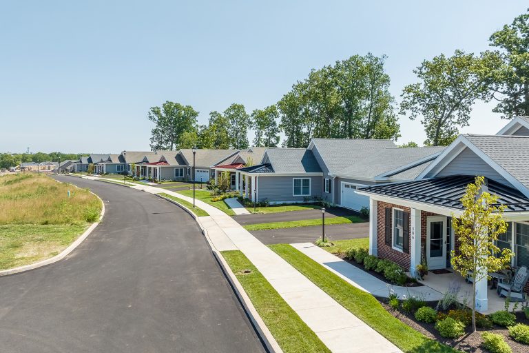 A streetscape of Lutheran Community at Telford's Summerfield senior living Cottage Neighborhood in Telford, PA.