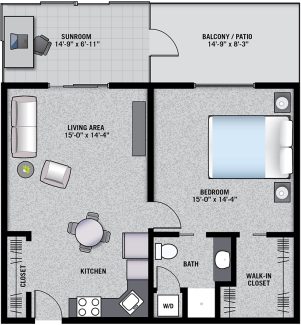 CHERRY Deluxe 1 Bedroom / 1 Bath 696 square feet