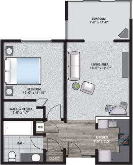 DOGWOOD 1 Bedroom / 1 Bath 536 square feet