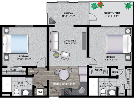 PINE Deluxe 2 Bedroom / 2 Bath 866 square feet