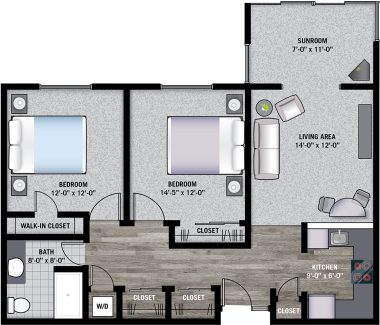 POPLAR 2 Bedroom / 1 Bath 679 square feet